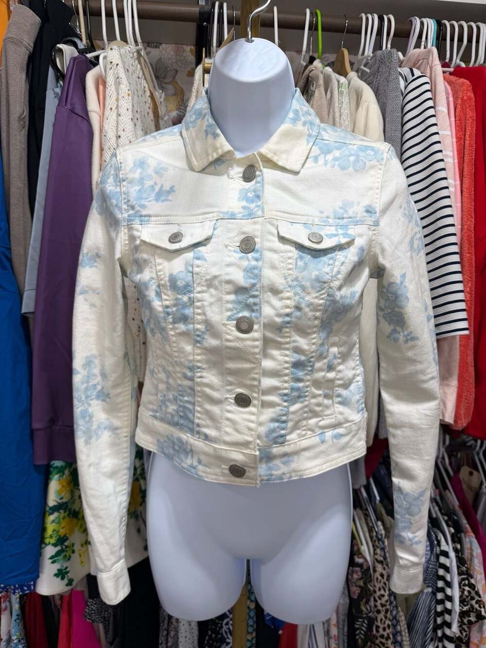 American Eagle Floral Denim Jacket Size Small - Picture 2 of 12